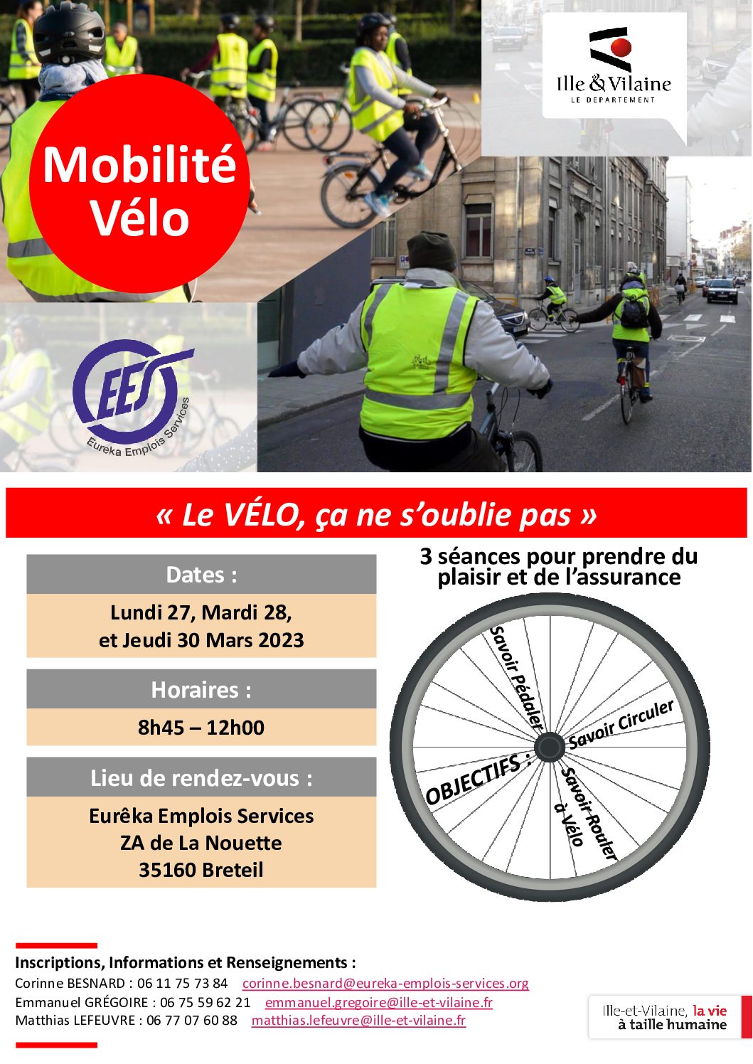 Mobilité Vélo : 3 séances organisées par EUREKA EMPLOIS SERVICES